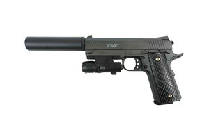 Страйкбольный пистолет Galaxy G.25A (Colt 1911 Rail) с ЛЦУ и глушителем